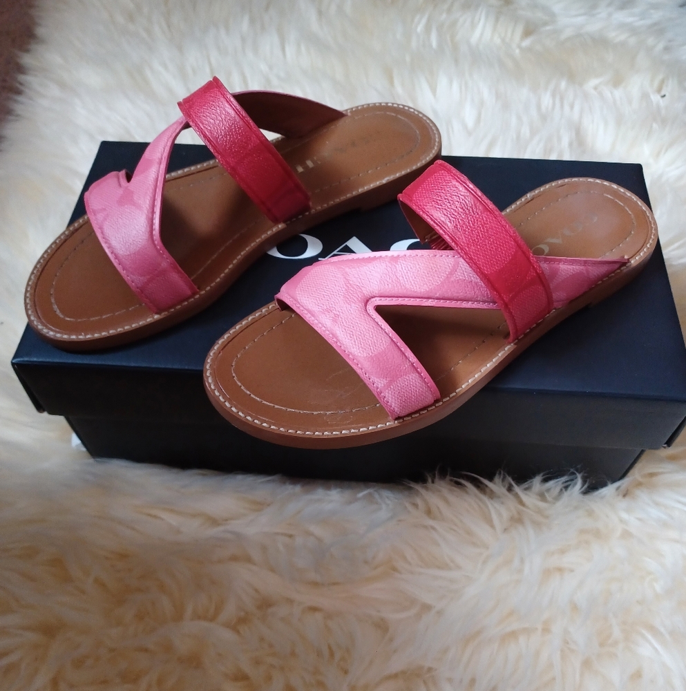 Coach Pink Leather Slide Sandals